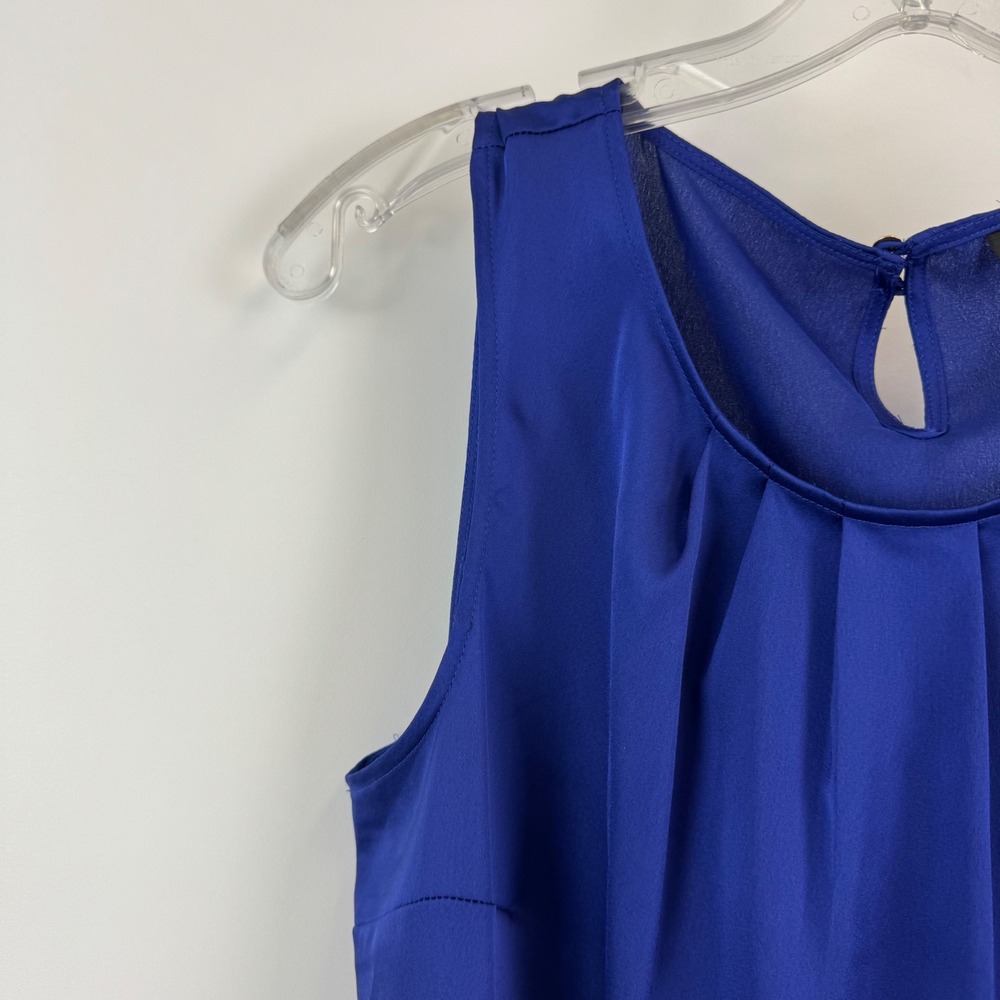 Talbots Petites Blue Pleated Neck Sleeveless Shell Blouse Top PL NWT - Picture 6 of 12